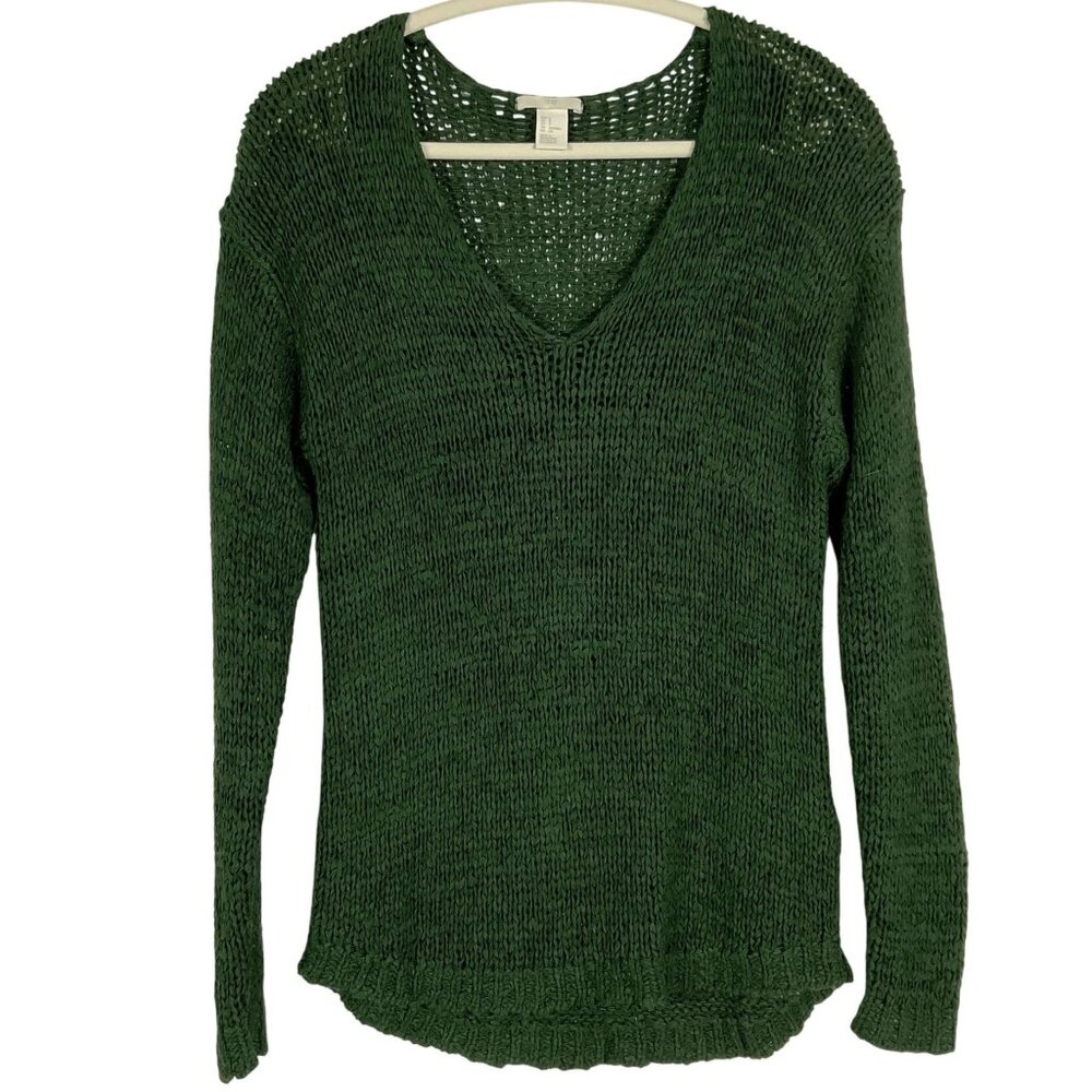 H&M Forest Green V-Neck Sweater, Women's Small, Acrylic & Polyamide